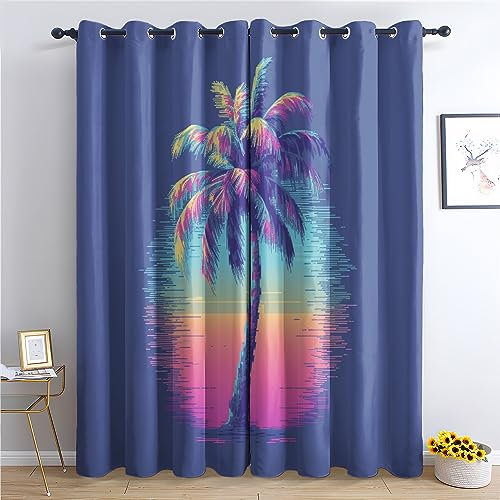 Generisch Vorhänge Tropische Palmen Muster - Hawaii Fenster Gardinen mit Ösen, Vorhang Blickdicht Verdunklungsvorhänge Thermovorhang für Wohnzimmer Schlafzimmer Deko 2er Set, H 160 x B 132 cm V-&520