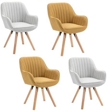 MEUBLE COSY Esszimmerstühle Drehbar 4er Set Küchenstuhl Polsterstuhl Drehstuhl mit Armlehne Sessel Schminkstuhl aus Stoff Massivholzbeine für Esszimmer Wohnzimmer Arbeitszimmer, Bunt