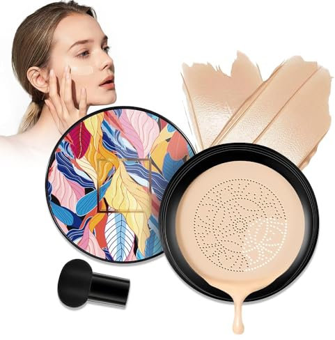 Mushroom Head Air Cushion CC Cream, Moisturising BB Cream Foundation, Brightening Pigment Liquid CC Cream for Face and Neck (Nude)