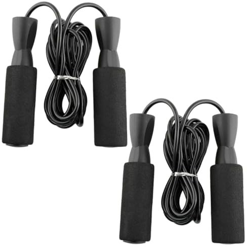 Lot de 2 cordes à sauter avec poignée en mousse souple, corde à sauter de fitness noire pour homme et femme, gym, entraînement, combustion des graisses, exercice en plein air, 2,7 m