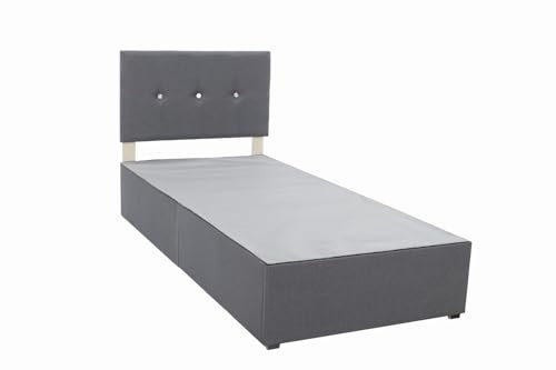 Panana Platform Bed Frame with/without Storage Drawers & Height Headboard, Grey Linen Fabric Divan Bed, Mattress Foundation with Metal Slats (3FT Single, with Crystals Headboard, No Drawer)
