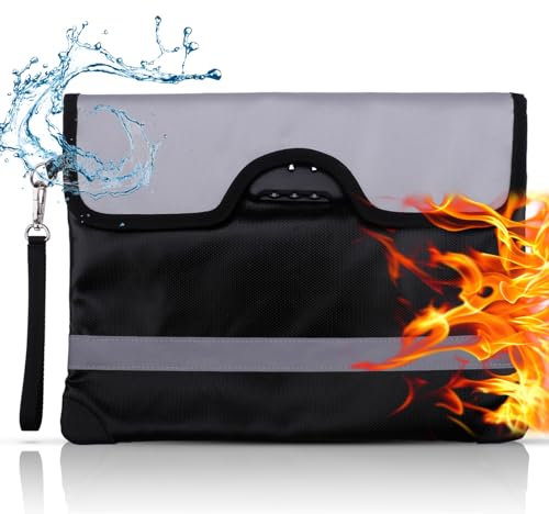 SenaiMy Feuerfeste Dokumententasche mit Zahlenschloss 4200°F,34x26cm Brandschutzbeutel Tasche wasserdichte Brandschutz-Organizer mit Reißverschluss für Dokumente,Passport,Zertifikate,Geldtasche