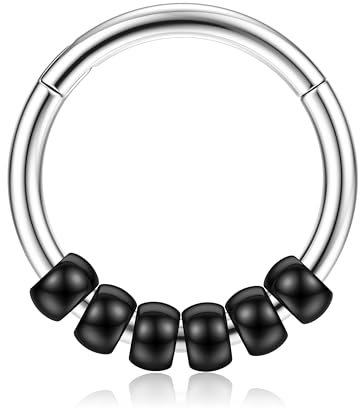 BodyBonita Septum Piercing 16G – 316L Edelstahl Nasenpiercing Nasenring Reifen für Damen Herren Helix Conch Piercings Tragus Daith Knorpel Piercing Silber 10 mm Noir Orbit
