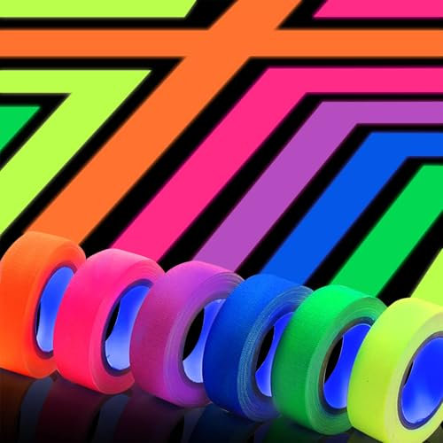 Reh:ncla 6 Rollen Neon Klebeband Leuchtendes, 5 m x 10 mm Leuchtendes Band, Leuchtend Bunte Klebebänder, Wasserfest Dekoratives Klebeband für Partydeko Halloween Weihnachtsdeko