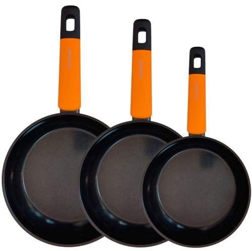 Fackelmann Soft Set de 3 sartenes antiadherentes, 20/24/28 cm, Aluminio Forjado, Mango Soft Touch Ergonómico, Revestimiento Antiadherente Cerámico Resistente hasta 400ºC, Aptas para Inducción