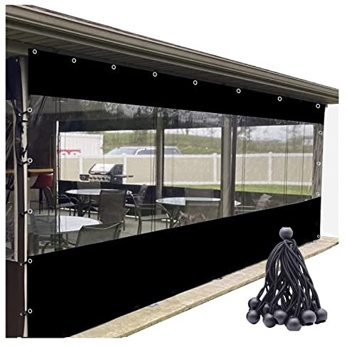 Outdoor Gazebo Pergola Side Panel Cover Transparent Waterproof Curtain with Eyelets for Patio Garden and Storeroom 5.60x2.70m (Transparent+Black)