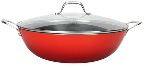 LAGUIOLE, Wok In Ghisa Rossa 36x10cm - Ritenzione Ottimale Del Calore, Leggero, Antiaderente, Facile Da Pulire, Tutte Le Fonti Di Calore, Induzione, 100% Ghisa, Design Elegante, 10 L, Rosso
