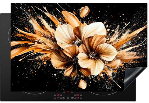 KitchenYeah© Copri Piano Cottura Induzione 80x52 cm Coprifornelli Fornello Proteggi Tutto per la Cucina Fornelli Fiori - Oro - Graffiti - Nero - Astratto