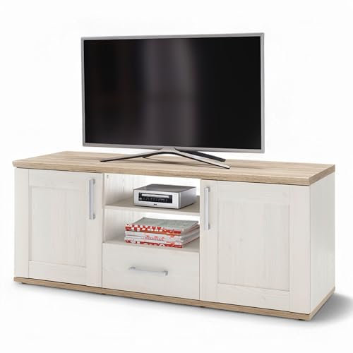Romance TV-Lowboard in Sibiu Lärche, Eiche San Remo Optik - TV Schrank im Landhausstil mit viel Stauraum für Ihr Wohnzimmer - 143 x 59 x 50 cm (B/H/T)
