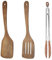 Yuiturt Juego de 3 utensilios de cocina de madera, incluye 2 espátulas de madera, 1 pinzas de madera de olivo, mango largo y espátula ranurada, pinzas para barbacoa de acero inoxidable con puntas de