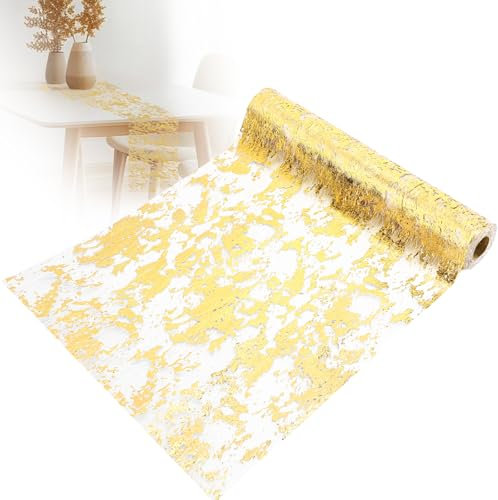 Tapvai Tischläufer Gold, 28 cm x 10 m Tischdeko Gold, Tischband aus Organza, Polyester Goldene Hochzeit, Servietten für DIY Glücksbringer Geschenke Dekoration Geburtstage Hochzeit Party