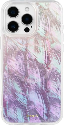SCORPIFY for iPhone 16 Pro Case [Compatible with MagSafe] with Genuine Purple Mother of Pearl Design and Seashell Pattern, Cute Clear Magnetic Phone Cover Bumper for Women Girls