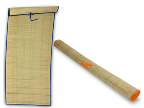 Straw Beach Mat Portable Roll Up Blue Border Picnic Mat