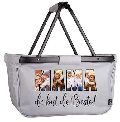 Herz & Heim® Einkaufskorb personalisiert/faltbar/modernes Design/Geschenk-Idee für Jedermann (Fotos Mama)