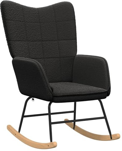 vidaXL Moderner schwarzer Schaukelstuhl für Erwachsene mit flauschigem Kissen und robustem Metallrahmen | Stoff Indoor-Rocker | Einzelstück | Stylisch | Bequem