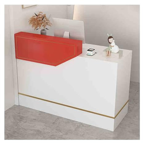 HBOOMOEM Verkaufstheke ，RezeptionsmöBe，Laden-Theke，Verkaufstheke Mit Tastaturschublade，Geeignet FüR BekleidungsgeschäFte, SchöNheitssalons, Friseursalons, GeschäFte Usw.(White red,Right_140CM)