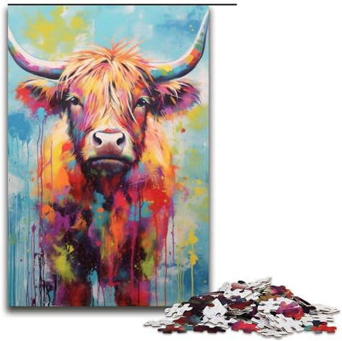 Puzzle für Erwachsene, 1000 Teile, Bunte Yak-Gemälde, Puzzles, Geschenke, einzigartige Geburtstagsgeschenke, Größe 50 x 75 cm