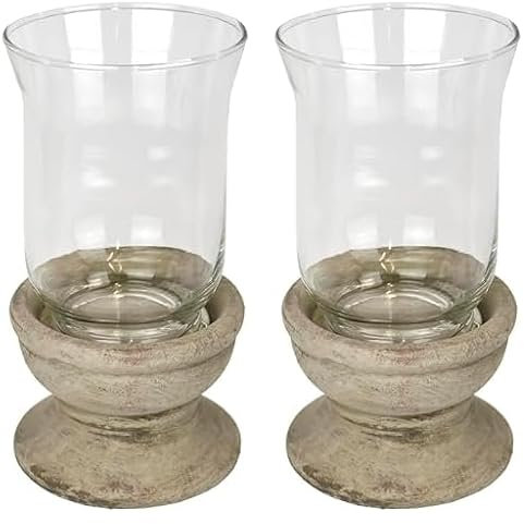 Flair Flower Windlicht mit Glas Antik-Optik Outdoor Kerzenhalter Kerzenständer Terrasse Deko-Vase Tisch-Deko Gartendeko Weihnachten Laterne Deko-Objekt Pokal Vase Accessoire, 22cm (Packung mit 2)