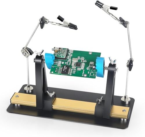 Troisième main de soudure avec base magnétique – Support de circuit imprimé à souder rotatif 360° en aluminium avec pinces crocodiles – Main d’aide magnétique pour station de soudage