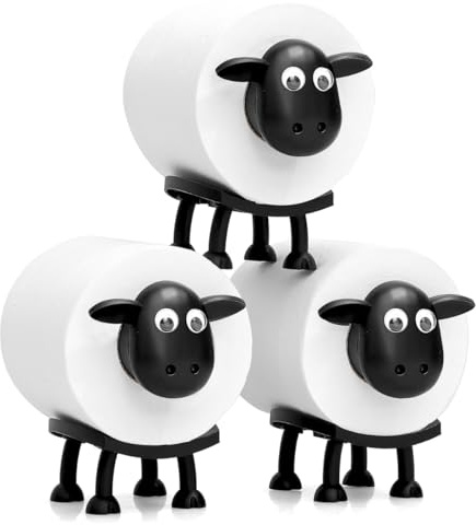 Sheep Toilet Roll Holder 3Pc | Black Sheep Toilet Paper Roll Holder Free Standing | Funny Loo Roll Storage & Cute Bathroom Decor | By Mehx (Pack of 3)
