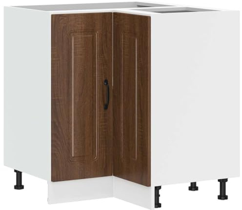 Todiikf Eck Küchenunterschrank Kalmar in Braun Eiche 75,5x75,5x81,5 cm Holzwerkstand robust mit verstellbaren Füßen viel Stauraum für kleine Küche Küchenzeile Wohnküche