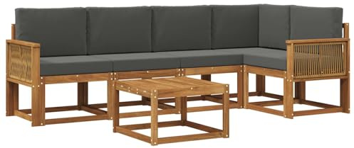 vidaXL Outdoor-Sofagarnitur mit Kissen 6 pcs Natur und Anthrazit, Outdoor-Ecksofa, modernes Lounge-Set für Garten, Robustes Sitzmöbel für Terrasse, Entspannen