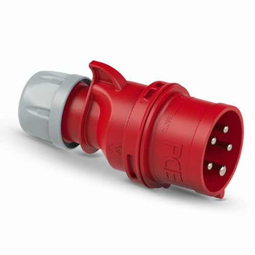 PCE 7025-6 CEE-Phasenwender 32A 5-polig 6h - IP44 Shark Stecker - 400V Rot | Industrie-Stecker PA6 Gehäuse - Für Baustellen und Anlagen - 3P+N+PE - Shark Serie - Drehstrom-Phasenwender