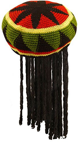 Henbrandt Fancy Dress Adults Knitted Rastafarian Jamaican Rasta Beanie Hat & Dreadlocks Hair