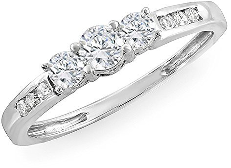 Dazzlingrock Collection Damen-Verlobungsring, Brautschmuck, 0,35 Karat (Ctw), dünner 14 Karat runder Diamant, 3 Steine, Größe 7, Weißgold, Diamant