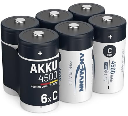 ANSMANN Akku C 4500 mAh NiMH 1,2 V (6 Stück) - Baby C Batterien wiederaufladbar, hohe Kapazität & maxE geringe Selbstentladung für hohen Strombedarf & jahrelangen Einsatz