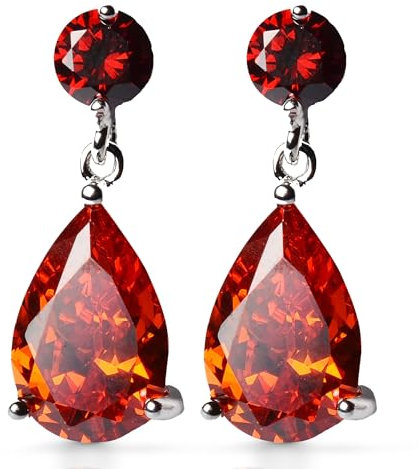 Crystalline Azuria Tropfenform Ohrhänger mit Orange Rot Zirkonia Kristalle 18 kt Weiß Vergoldet