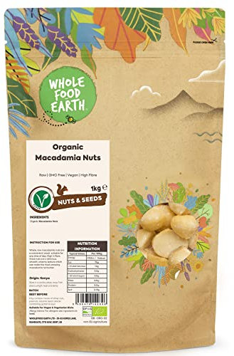 Wholefood Earth Organic Macadamia Nuts 1 kg Raw | GMO Free | Vegan | High Fibre | Certified Organic