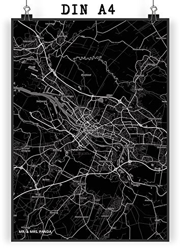 Mr. & Mrs. Panda Poster Bremen DIN A4 - Geschenk, Dorf, Stadt, Städte, Raumdekoration, Stadt Dorf Karte Landkarte Map Stadtplan, Küchenposter,