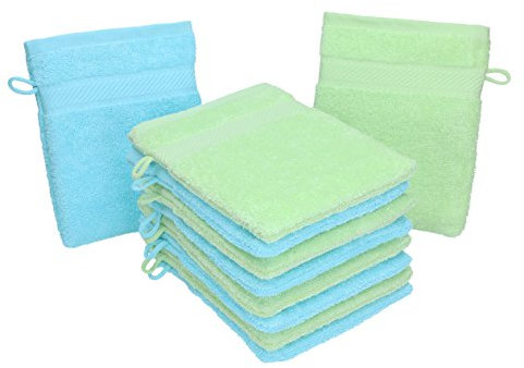 Betz 10 Stück Waschhandschuhe Palermo 100% Baumwolle Waschlappen Set Größe 16x21 cm Farbe grün und türkis