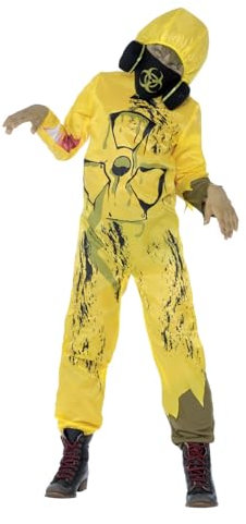 Smiffys Toxic Waste Costume, Yellow with Jumpsuit & Gas Mask, Halloween Child Fancy Dress, Halloween Dress Up Costumes