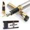 Dryden Designs Fountain Pen - Medium and Fine Nibs | Includes 24 Ink Cartridges and Ink Refill Converter | Calligraphy Pen, Consistent Writing, Smooth Flow - Metallic Silver