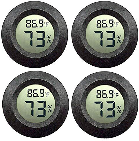 4 Pack Mini Digital Hygrometer Thermometer Gauge, Indoor Outdoor Temperature Humidity Meter for Greenhouse Humidors Incubators Reptile Terrarium Jars, Fahrenheit (℉) or Celsius(℃) (4)