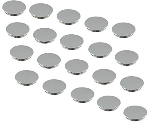 Gedotec Abdeckungen Metall Möbel-Abdeckkappen zum Eindrücken Schutz-Stopfen rund - H1127 | Kappen zum Verdecken von Schrank-Aufhänger | Stahl vernickelt | 20 Stück -Rohrstopfen Ø 21 mm für Bohrlöcher