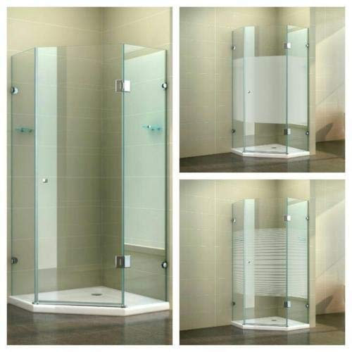 Fünfeckdusche Eckdusche Duschkabine Duschabtrennung Eckdusche Fünfeck Glas, Größe:100 x 100 x 190 cm, Dusche_Amazon:Einstieg DIN links | Gestreift | mit Duschtasse & Ablauf