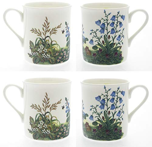 Set 4 Fine Bone China Mugs - Bluebell Hedgerow Design