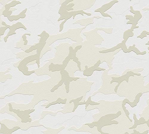 A.S. Création Vliestapete Boys & Girls 6 Tapete mit Camouflage Muster 10,05 m x 0,53 m creme grau weiß Made in Germany 369413 3694-13