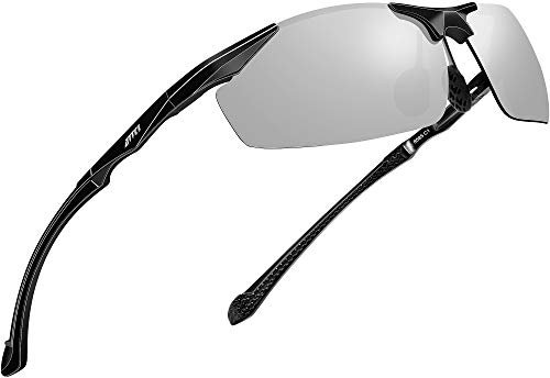 ATTCL Herren Sportbrille Polarisierte Sonnenbrille Fahrerbrille Angeln Reise UV-Schutz Metallrahmen Sonnenbrillen 8585 Silver
