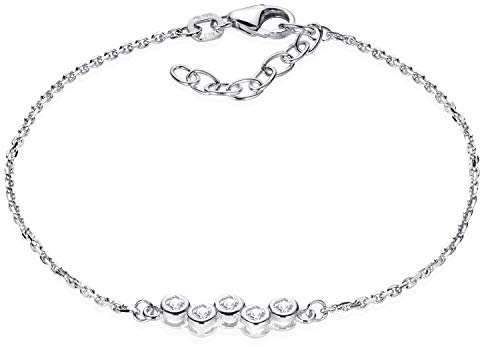 MATERIA Zirkonia Armband Silber 925 - Damen Mädchen Armkette 16-18,5cm verstellbar rhodiniert nickelfrei in Etui SA-111-Silber