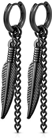 beyoutifulthings 1 Paar Damen Ohr-ringe CREOLE Feder-Ketten Anhänger 2mm breit Ohringe Ohr-stecker Chirurgenstahl Schwarz 8mm