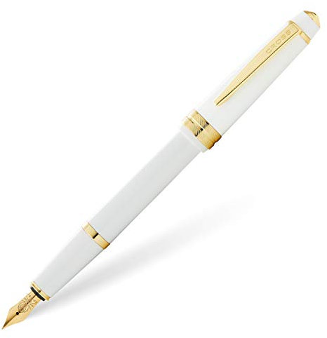 Cross Bailey Light Füllfederhalter (Federstärke M, inkl. Geschenkverpackung) Weiß-Lack mit goldfarbenen Beschlägen