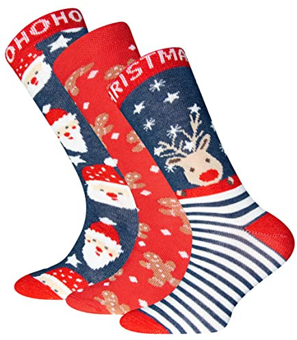 EWERS 3er Pack Weihnachtssocken Rentier Lebkuchen Weihnachtsmann MADE IN GERMANY Socken Mädchensocken Jungensocken Damensocken Herrensocken