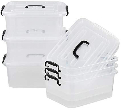 Waikhomes Set of 6 Storage Plastic Boxes Set, 8 L Clear Storage Boxes with Lids
