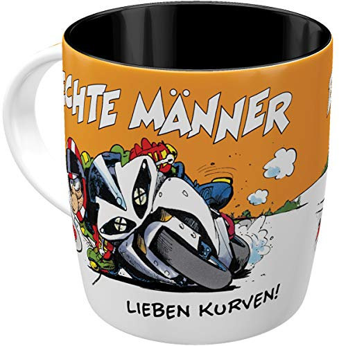 Nostalgic-Art Retro Kaffeebecher, 330 ml, MOTOmania – Echte Männer lieben Kurven – Geschenk-Idee für Biker, Original Lizenzprodukt (OLP), Keramik-Tasse für Kaffee, Vintage Design mit Spruch