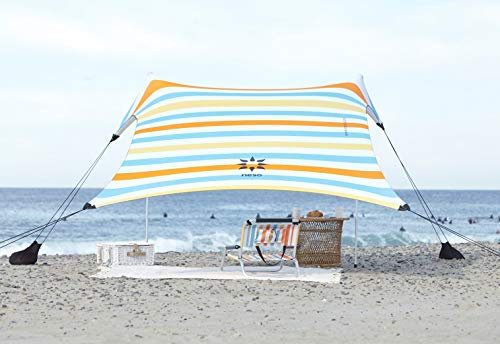 Neso Strandzelt mit Sandanker, tragbarer Sonnenschutz, 2,1 x 2,1 m, patentierte verstärkte Ecken (Regenbogenfarben) (Vintage-Streifen)