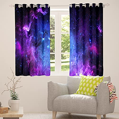 Homewish Galaxis Fenstervorhang für Kinder Mädchen Jungen Raumdekor,Sternenhimmel Vorhänge,Universum Constellation Curtains Blackout für Wohnzimmer Dekor Lila Nebula Fenstervorhänge Set 137x117cm